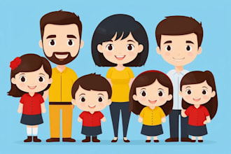 draw couple, family or group to vector cartoon portrait