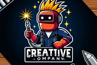 do creative welder mascot logo with unique creativity design