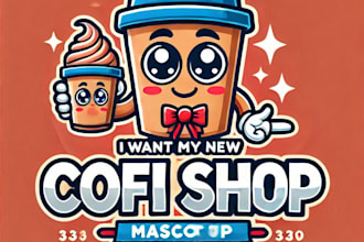 do wonderful cofi shop cup mascot logo design with company