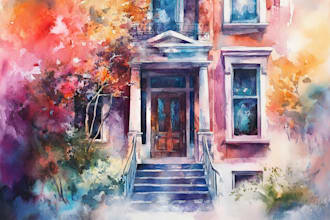 paint a watercolor house portrait or city space illustration