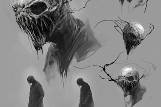 do scary horror creature and fantasy character concept art