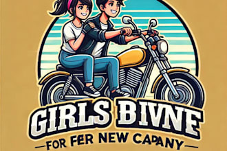 do make girls bike driving couple mascot logo design with express delivery