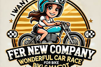 do wonderful car race, bike race, girls mascot logo design with 1 day delivery