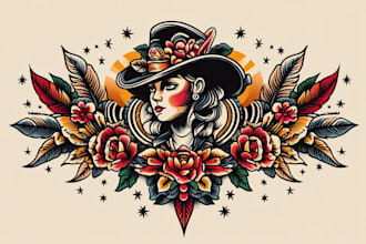 make old school or traditional style tattoo logo design