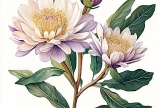 make a  drawn botanical illustration, floral illustration