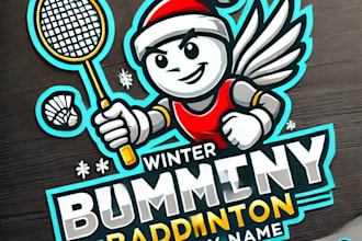 do make winter badminton mascot logo design with unlimited review