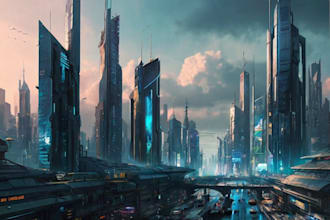 draw illustration of futuristic cyberpunk city for you