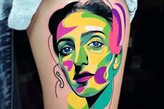 create unique pop art tattoo design, minimal or sleeve