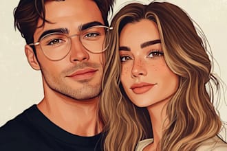 draw disney family couple cartoon portrait