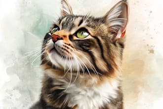 draw dog, cats, whatever pet portrait with watercolor