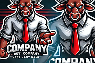 do amazing angry bull mascot logo design with business