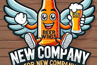 do amazing funny cute bottle beer wings mascot logo design with 1 day delivery