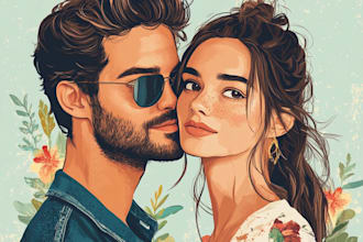 draw a cute cartoon couple portrait