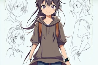 draw character design sheet in anime manga art style