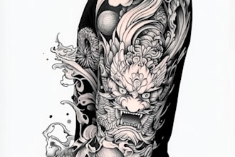 custom anime tattoo sleeve drawing sketch by renowned tattoo