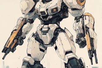 custom futuristic mecha robot character illustration art