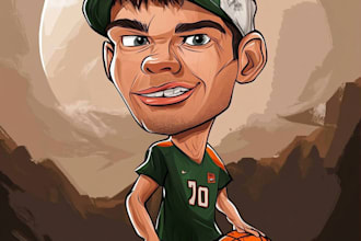draw sports cartoon with big head or caricature style