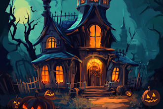 draw halloween house illustration