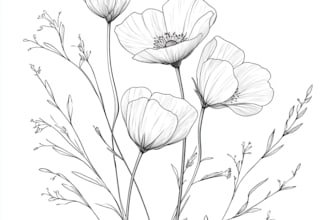 draw line art illustration botanical and flower beautifully