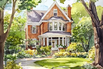 do handmade watercolor painting of house,