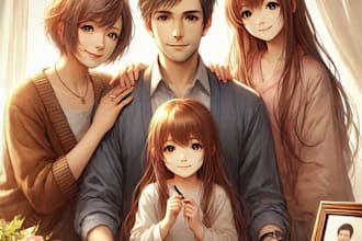 draw semi realistic couple, family portrait illustrations