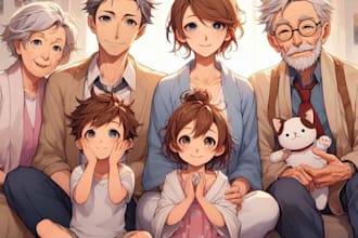 draw couple,family or group to cartoon