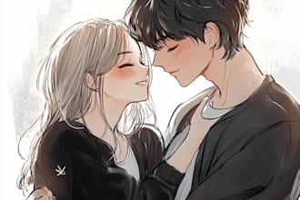 draw  couple illustration anime character art
