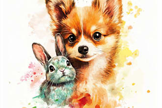 do watercolor dog cat bunny bird pet farm