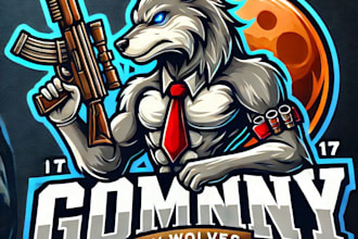do awesome wolves gunner e sport mascot logo design with unlimited review