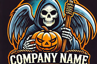 do modern angel death halloween  pumpkin grim reaper mascot logo design service