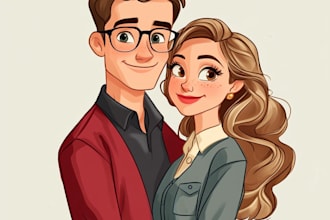 draw disney family couple cartoon portrait