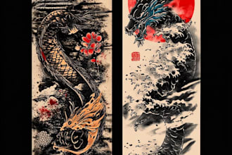 design professional japanese, asian style tattoo design