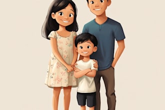 draw couple,family or group to cartoon portrait illustration