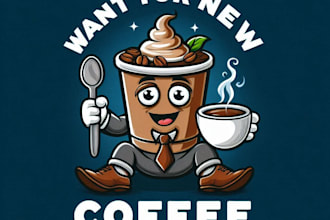 do wonderful coffee logo mascot design with unlimited review