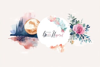 design signature, feminine, boho watercolor logo
