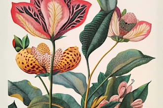 draw botanical illustrations of flowers, plants