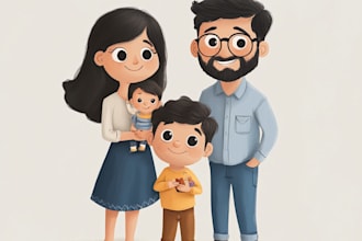 draw cute cozy portrait, couple and family, perfect for gift
