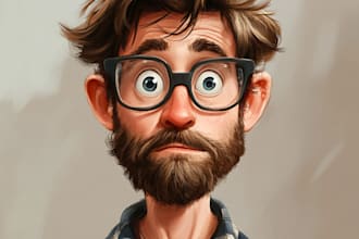 draw funny cartoon character, caricature, logo, portrait