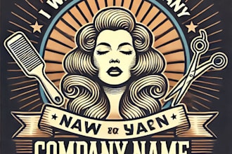 do make retro hair salon logo design with unlimited review