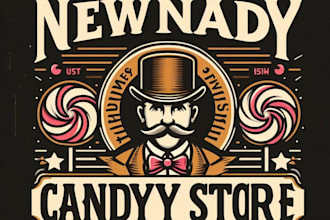 do make old fashioned candy store vintage logo design with unlimited review