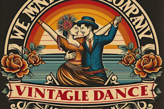 do create couple dance vintage logo design with company