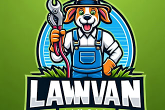 create lawn care mascot logo design with your business page