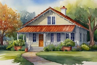 draw a watercolor house painting