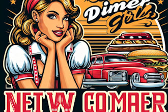 do wonderful diner girls vintage logo design with 1 day delivery