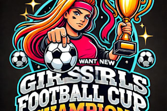 do girls football champion cup mascot logo design with unlimited review