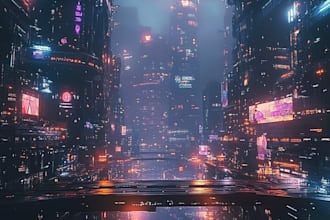 create a futuristic and detail cyberpunk city illustration