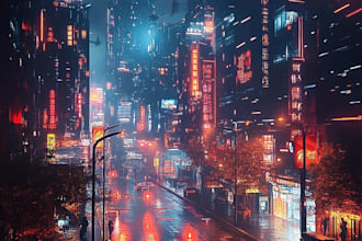 illustrate a cyberpunk futuristic city art