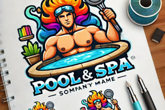 do awesome pool and spa mascot logo design with business