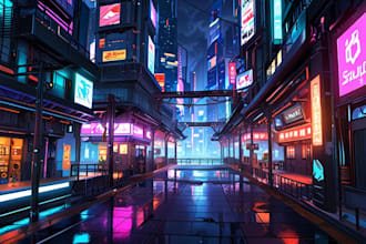 create futuristic cyberpunk city for you