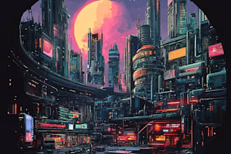 make your cyberpunk futuristic city illustration